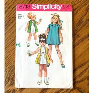 Vintage 1970s Simplicity 8713 Sewing Pattern Size 2 Toddler Girl Dress COMPLETE